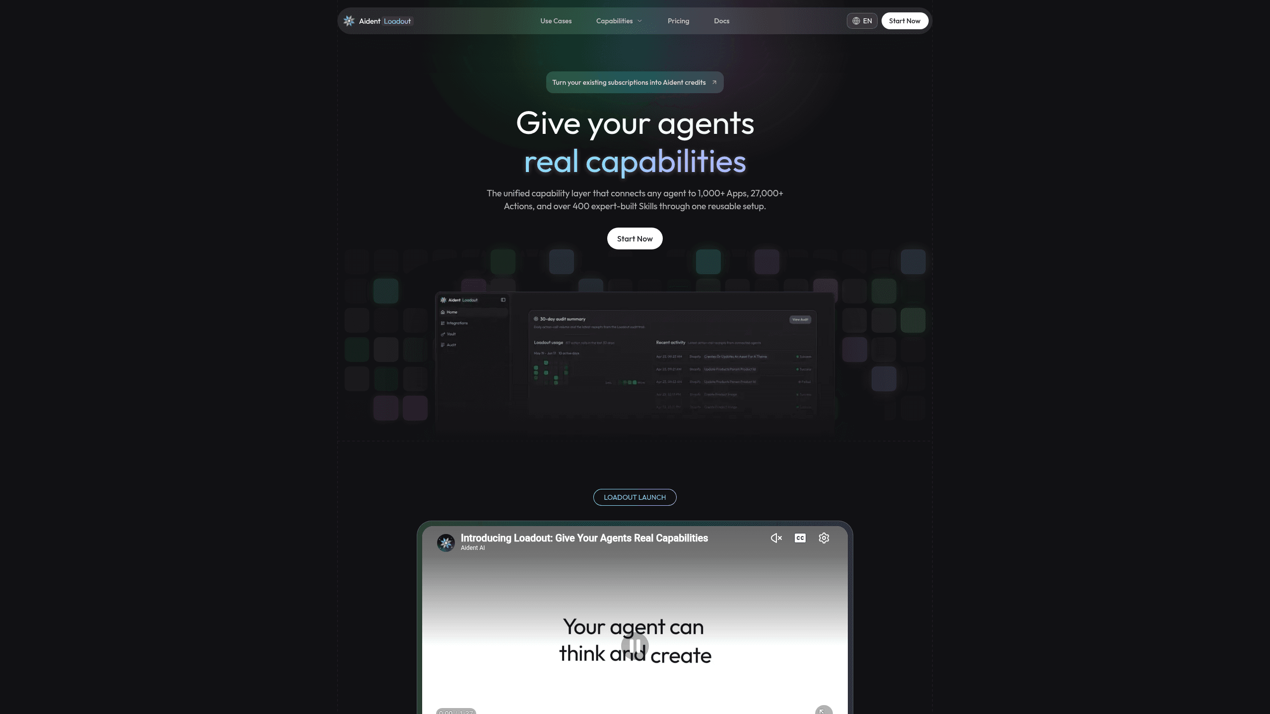 Screenshot of Aident Loadout website