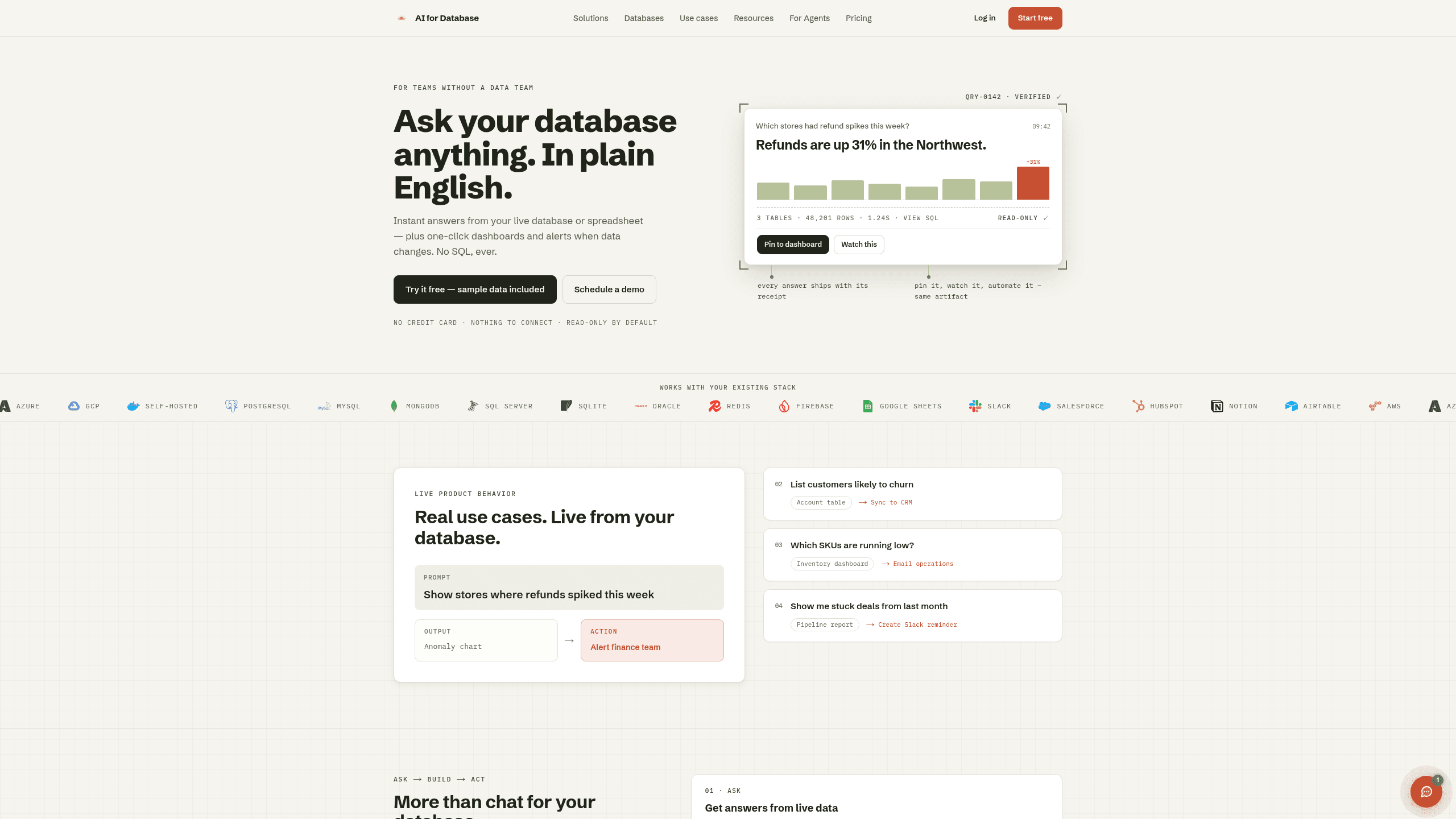 Screenshot of AI for Database website