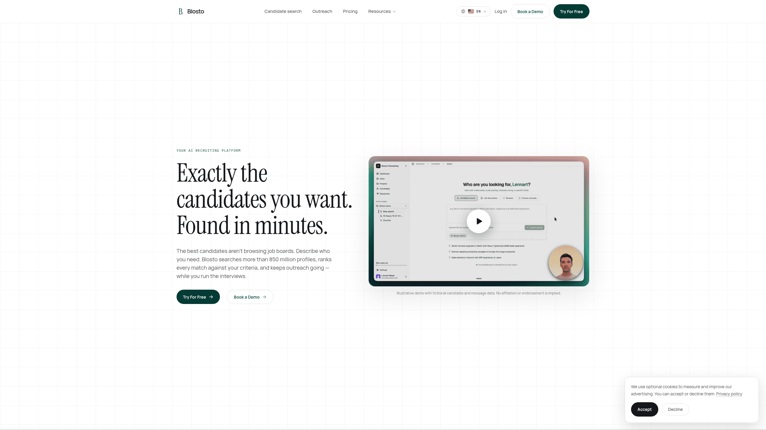Screenshot of Blosto website