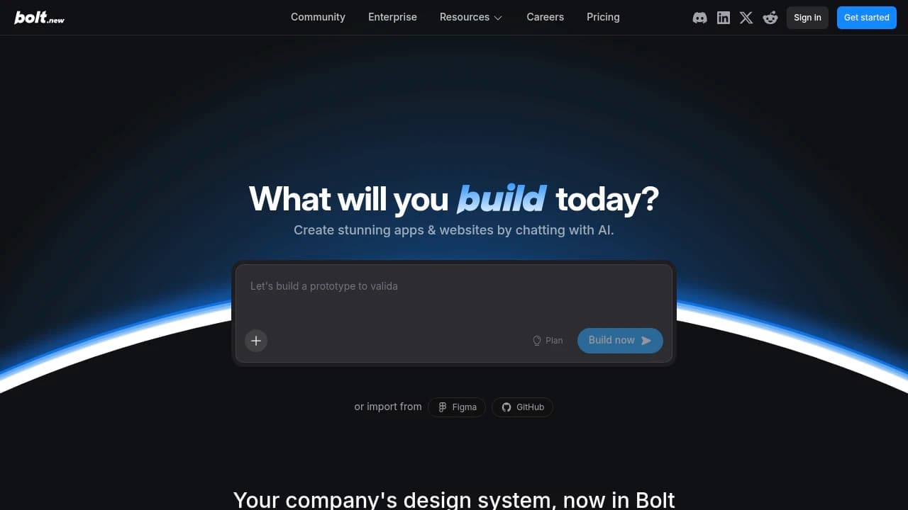 Screenshot of Bolt.new website