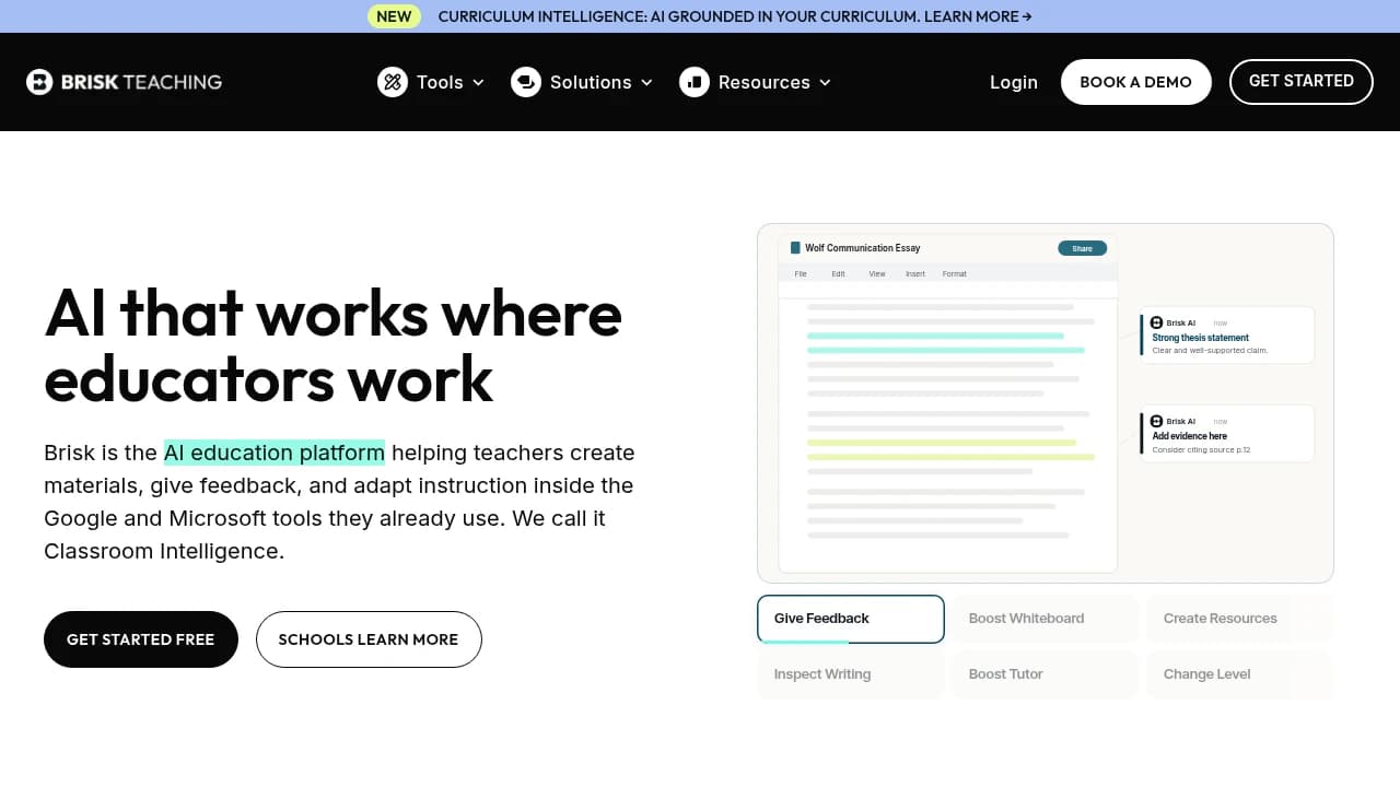 Screenshot of Brisk Teaching website