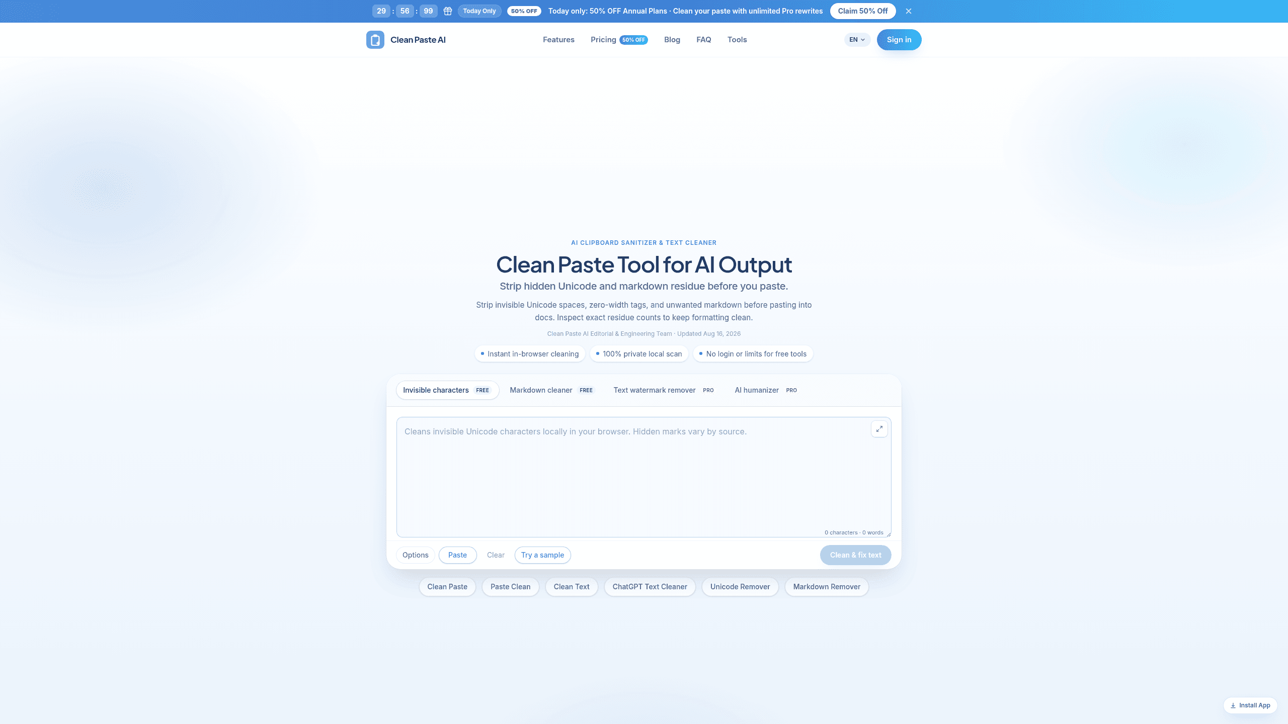 Screenshot of Clean Paste AI website