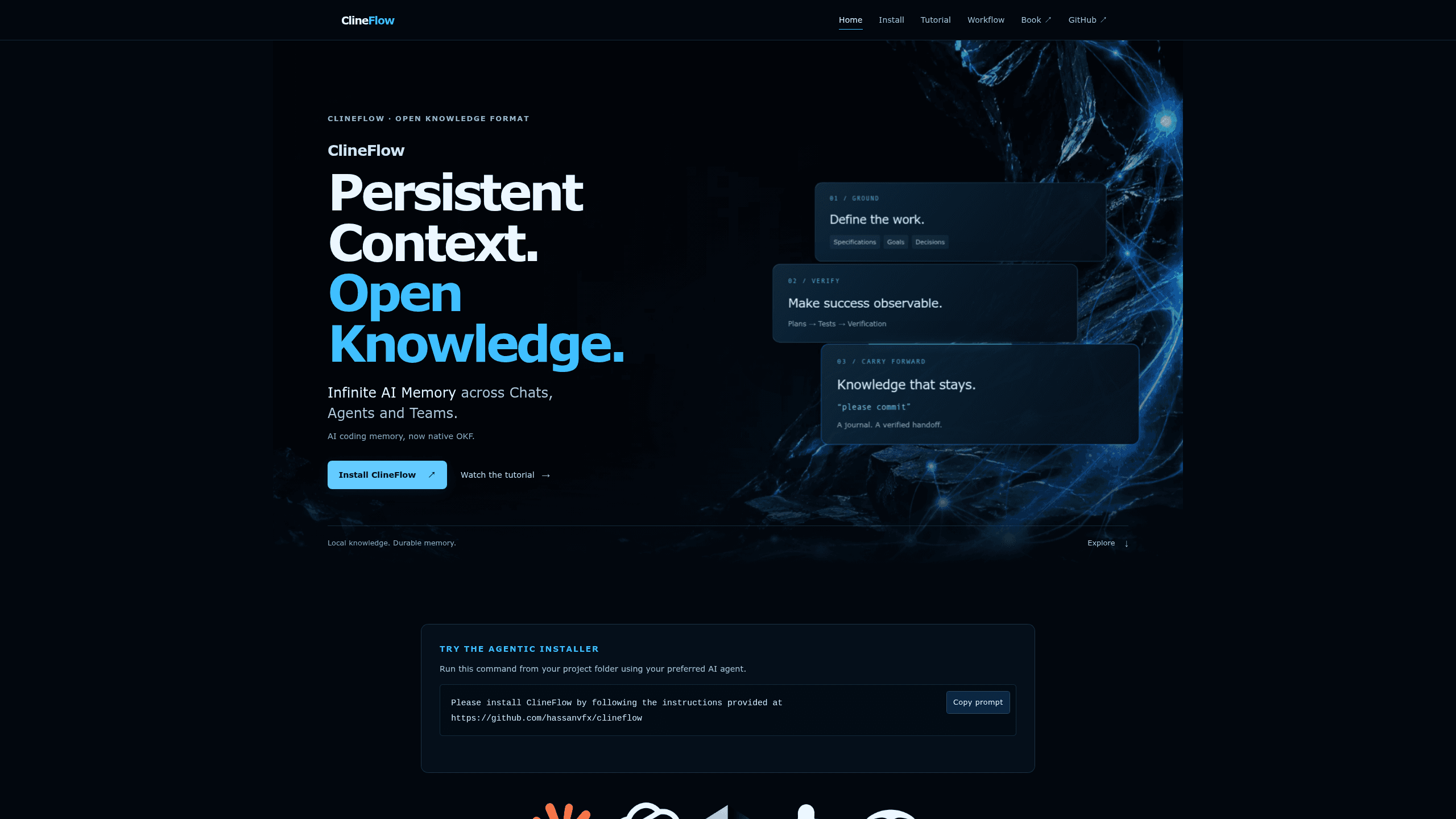 Screenshot of ClineFlow website