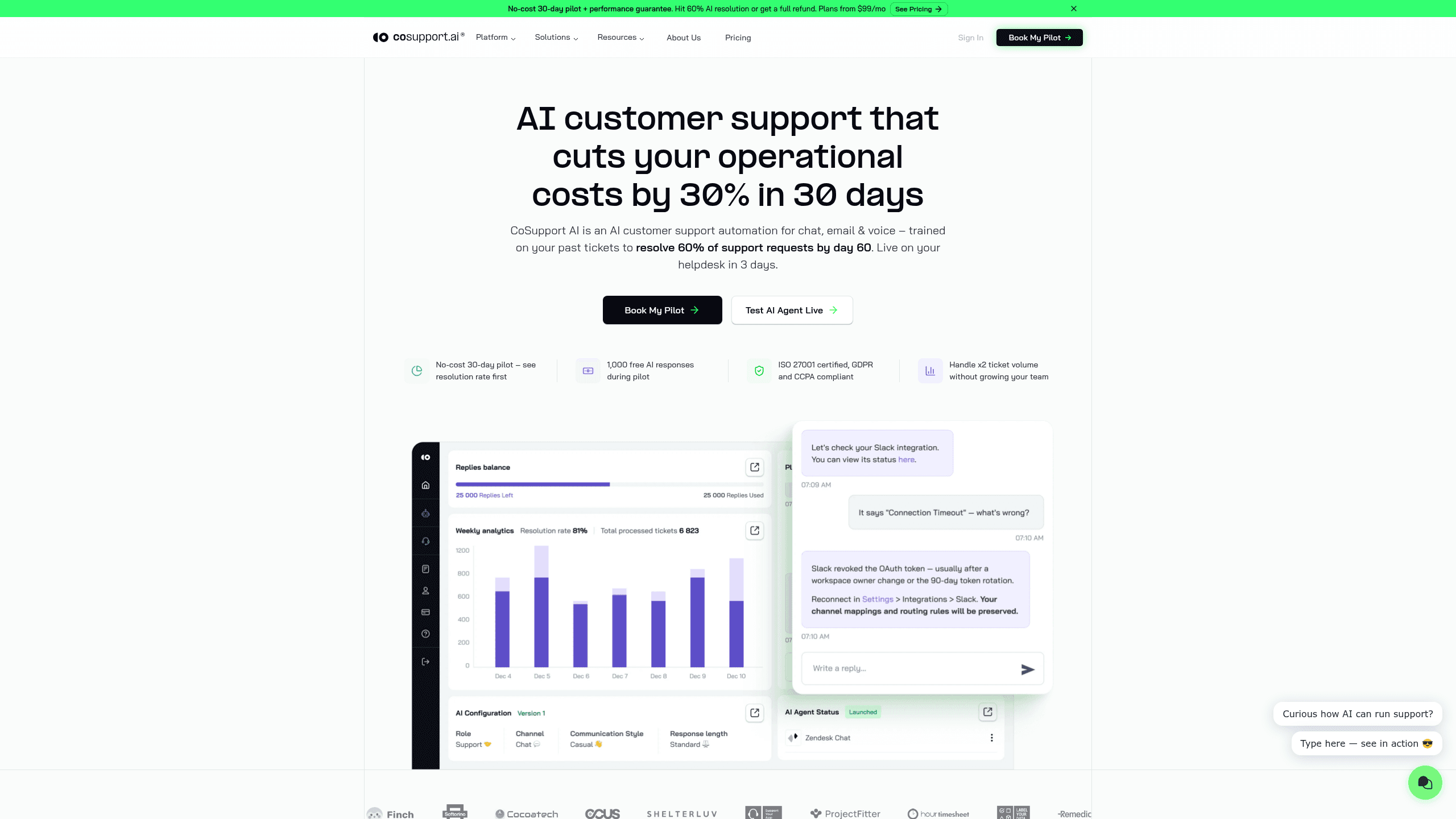 Screenshot of CoSupport AI website