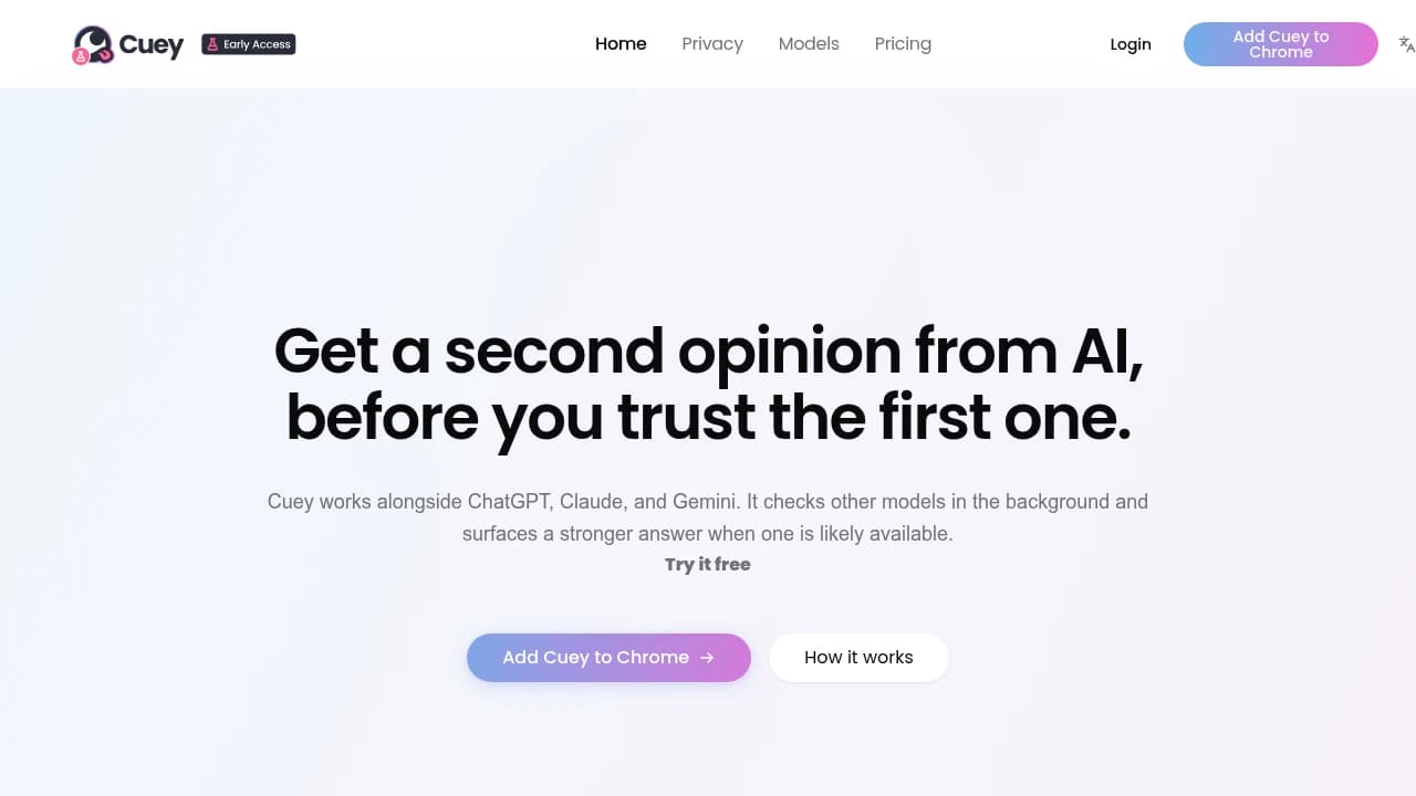 Screenshot of Cuey website