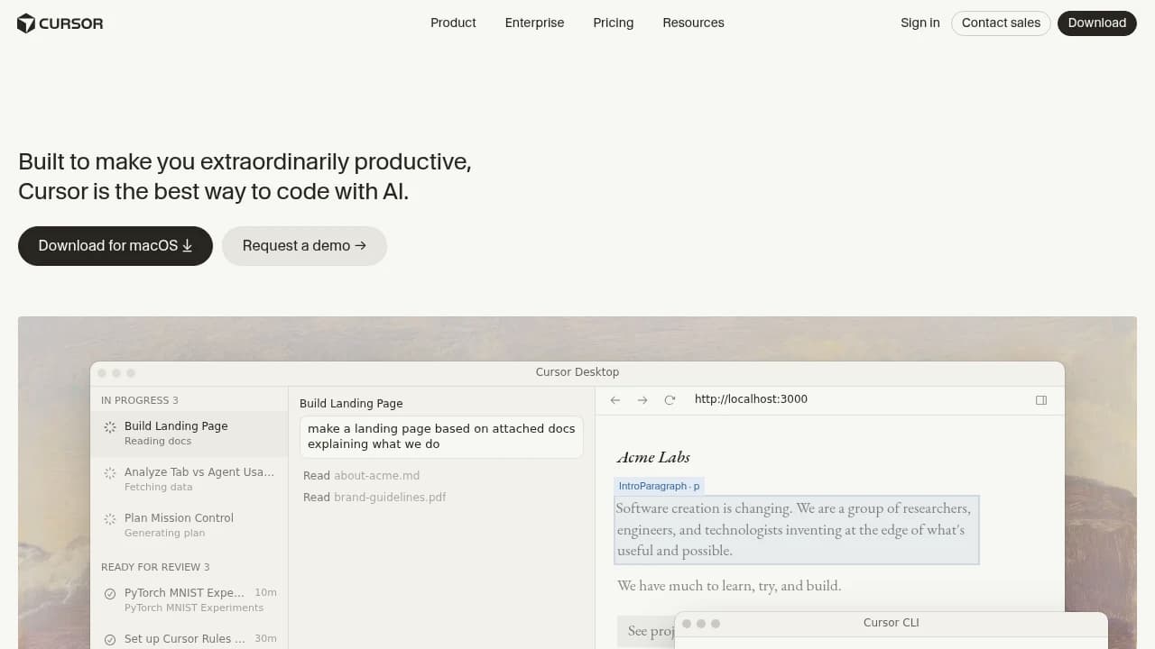 Screenshot of Cursor website