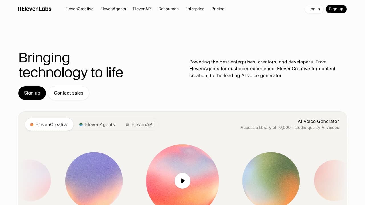 Screenshot of ElevenLabs website