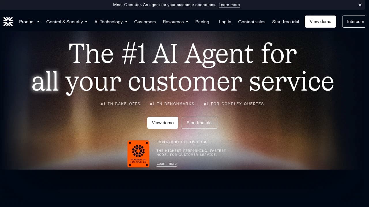 Screenshot of Intercom Fin website