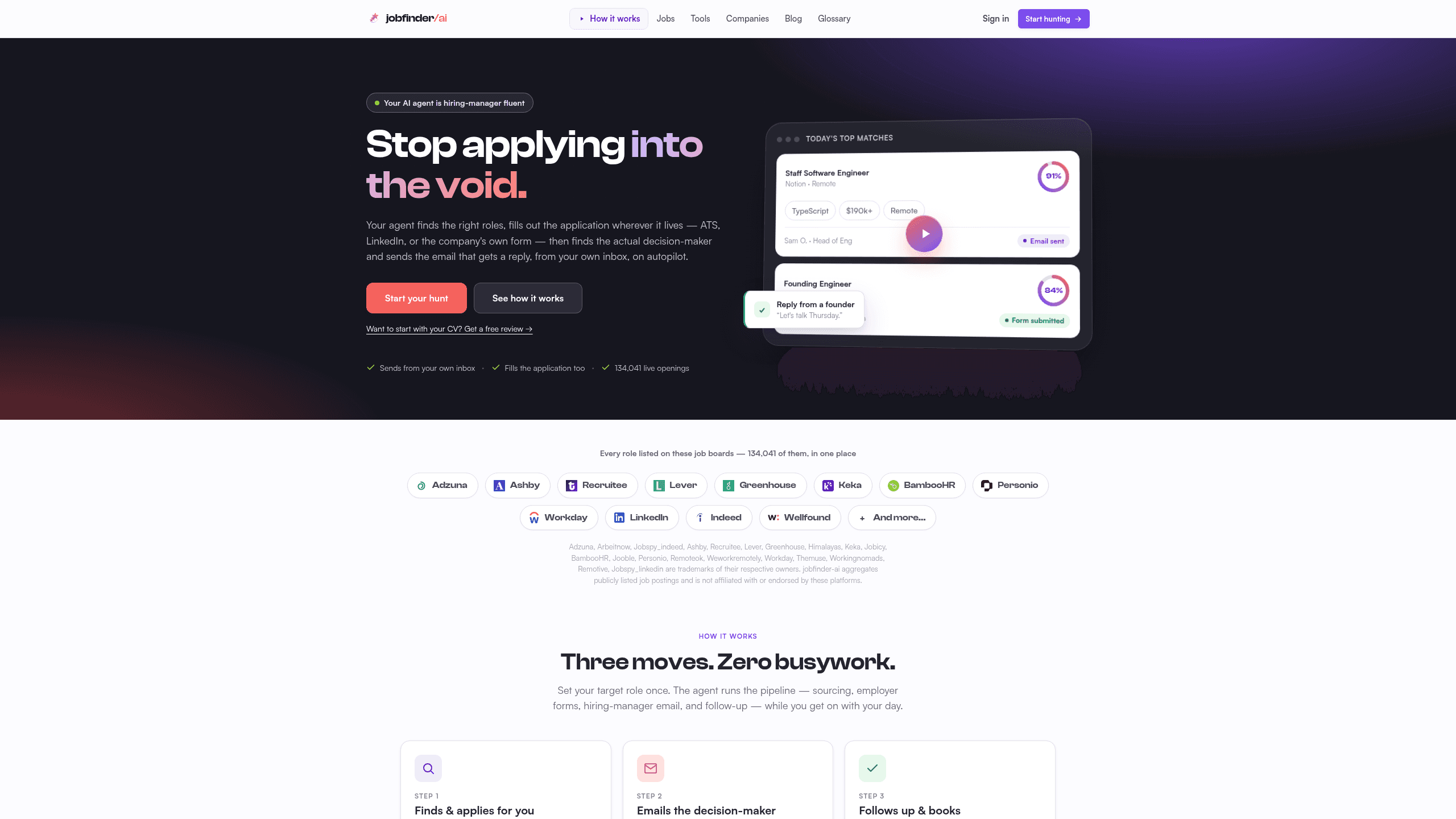 Screenshot of jobfinder-ai website