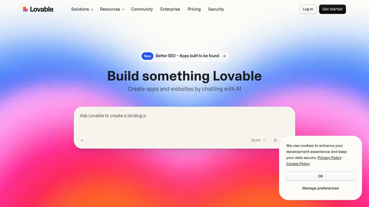Screenshot of Lovable website