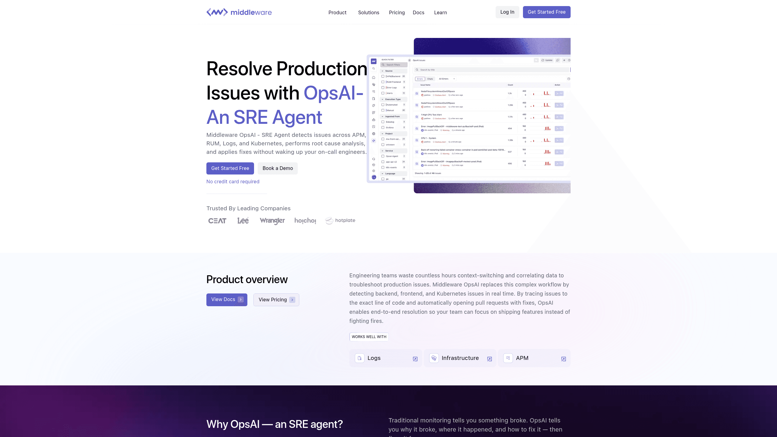 Screenshot of Middleware OpsAI website