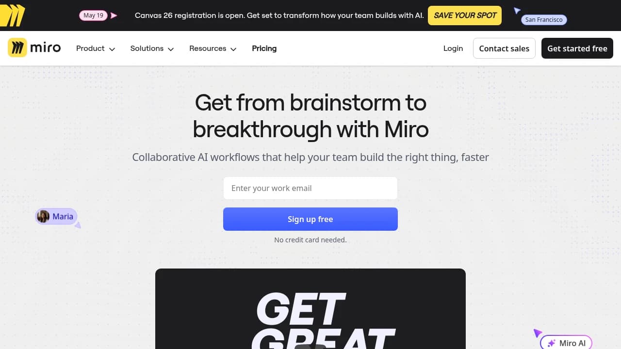 Screenshot of Miro website