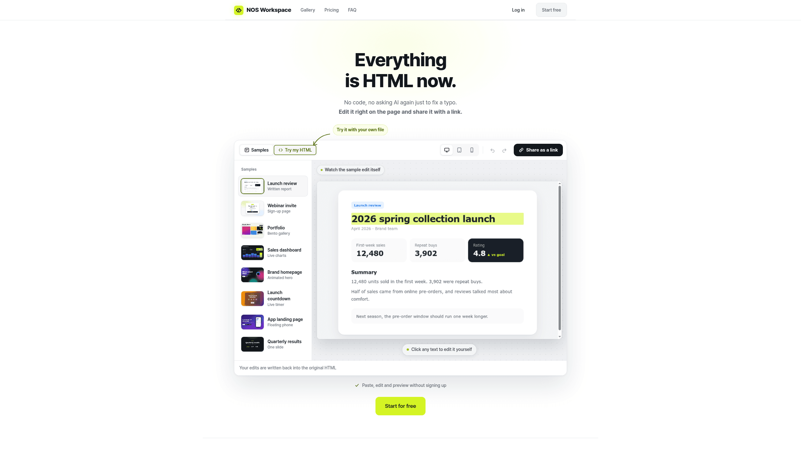 Screenshot of NOS Workspace website