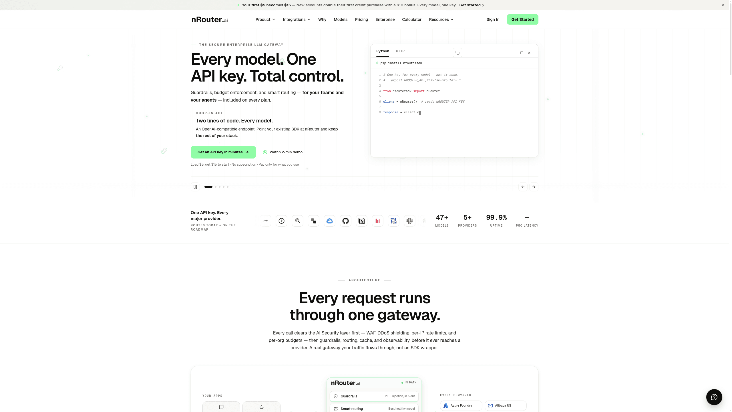 Screenshot of nRouter.ai website