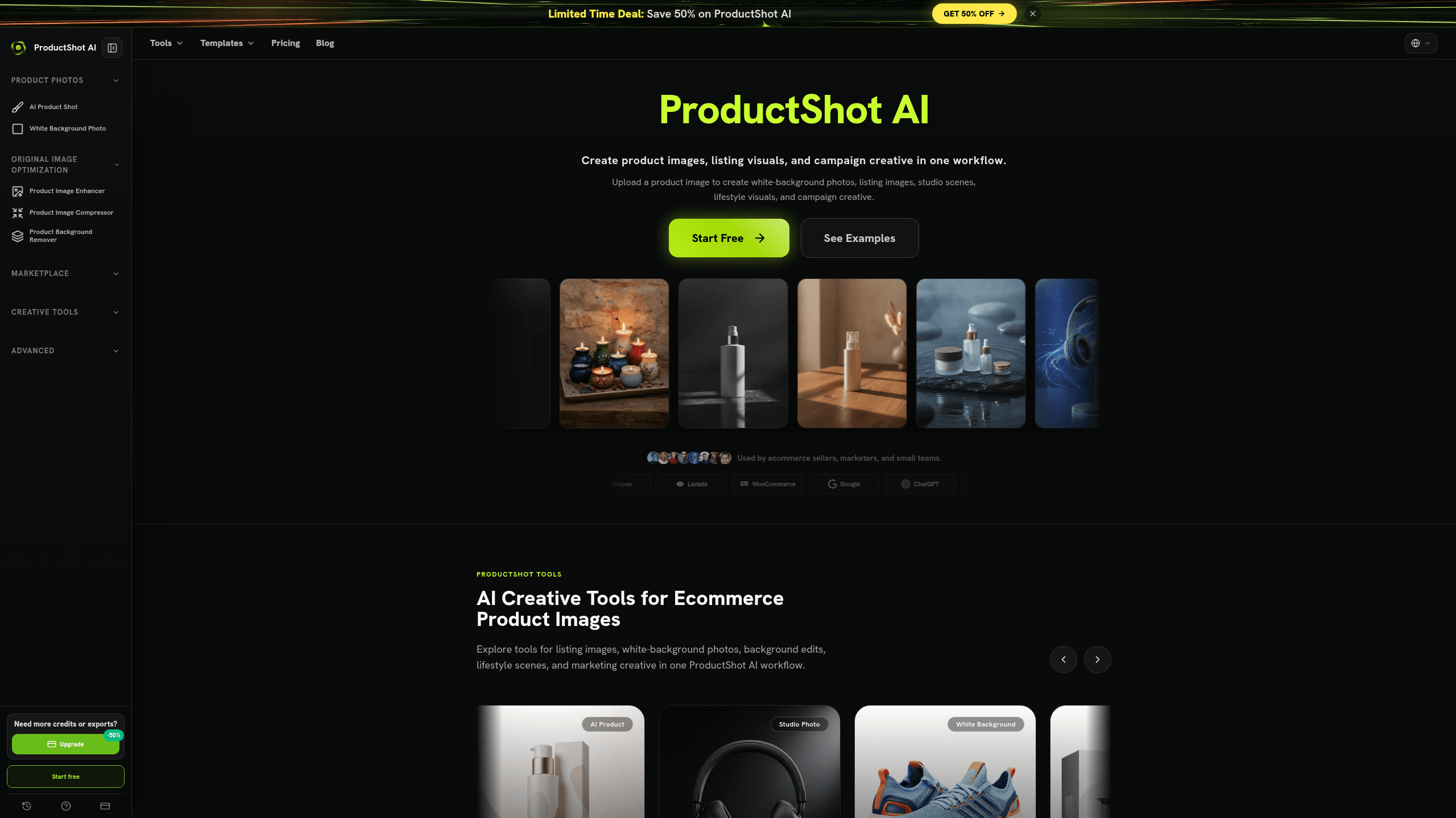 Screenshot of ProductShot AI website