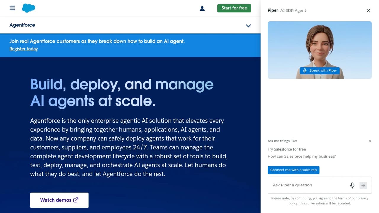 Screenshot of Salesforce Agentforce website