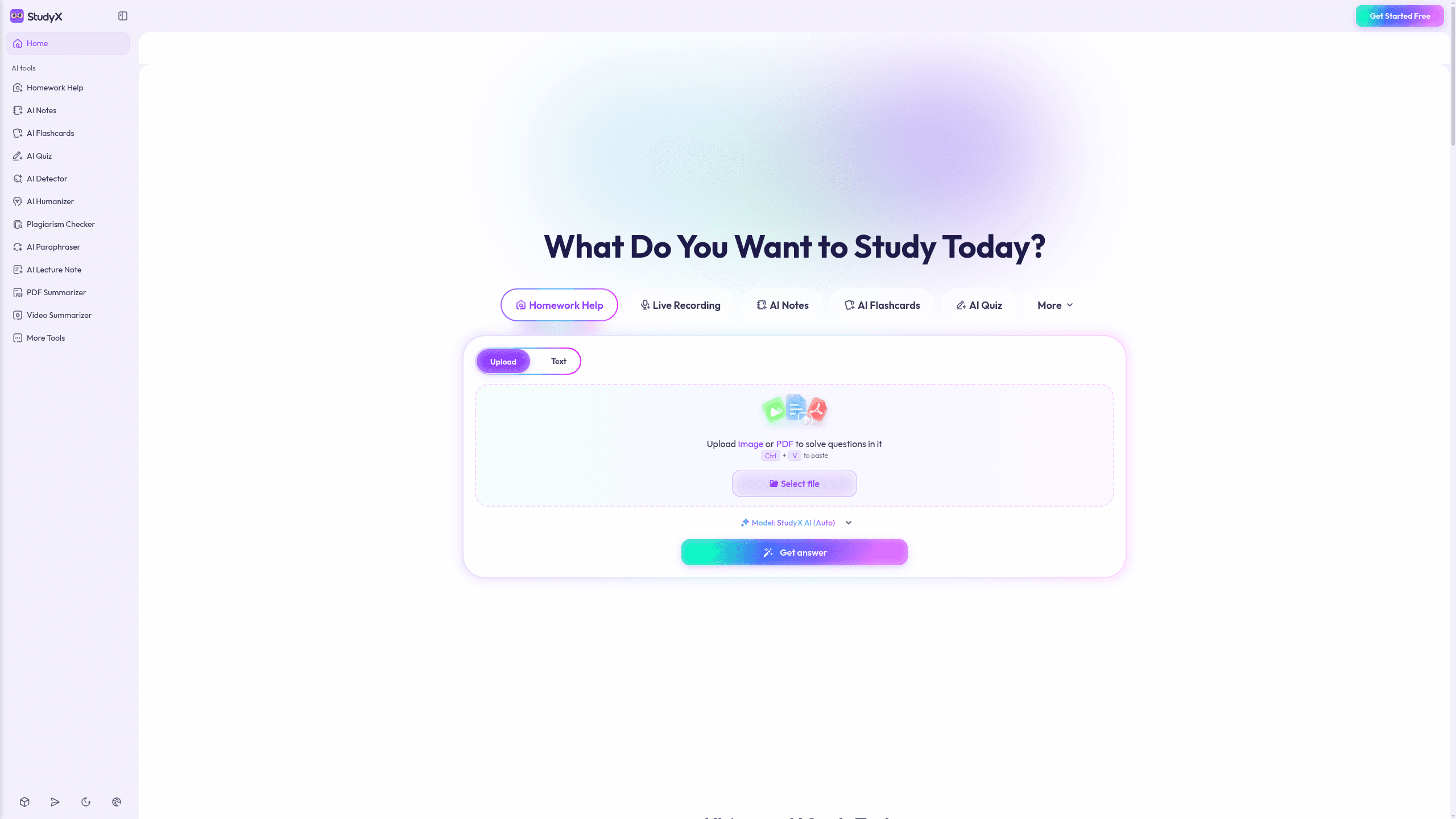 Screenshot of StudyX website