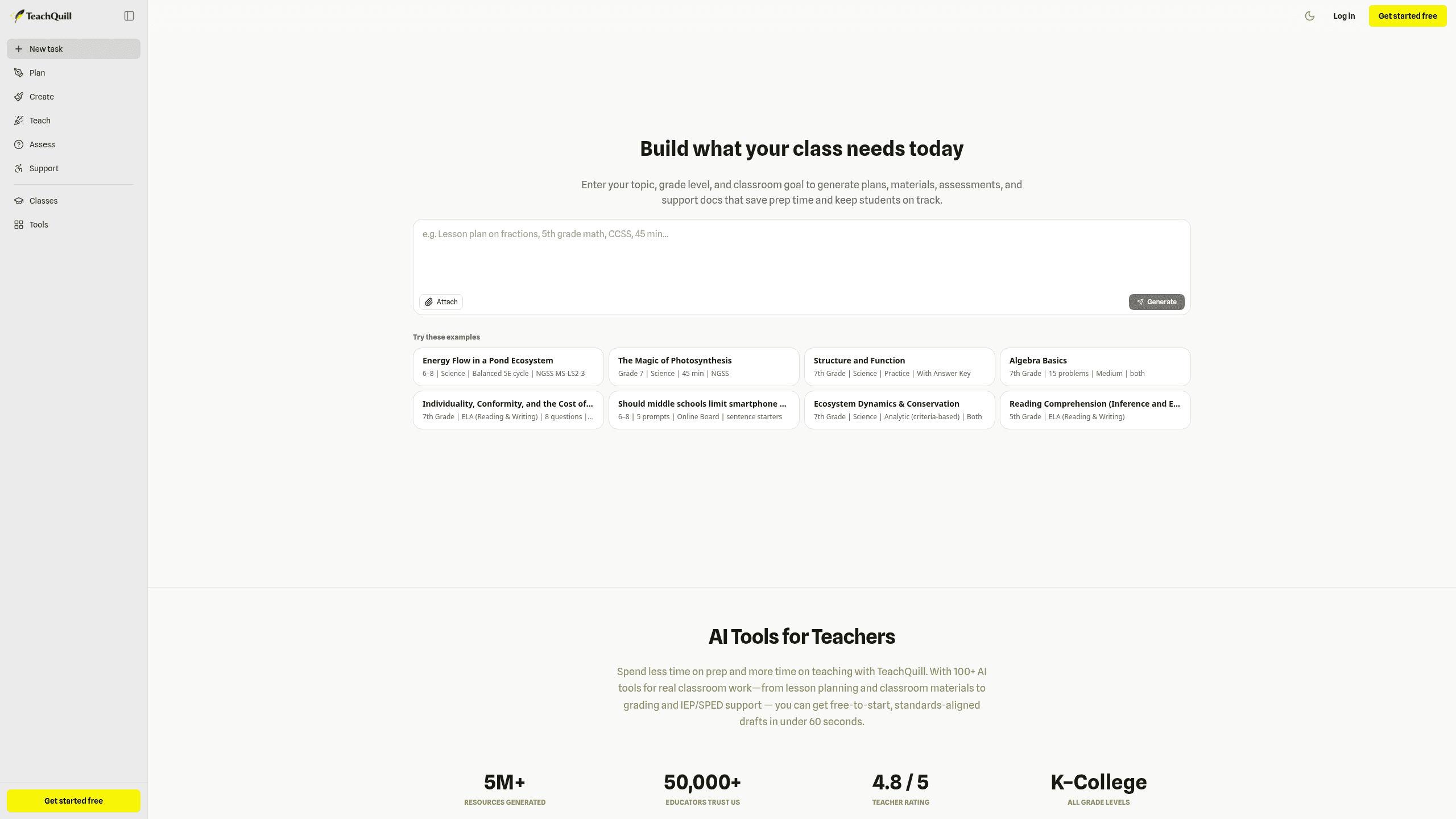 Screenshot of TeachQuill website