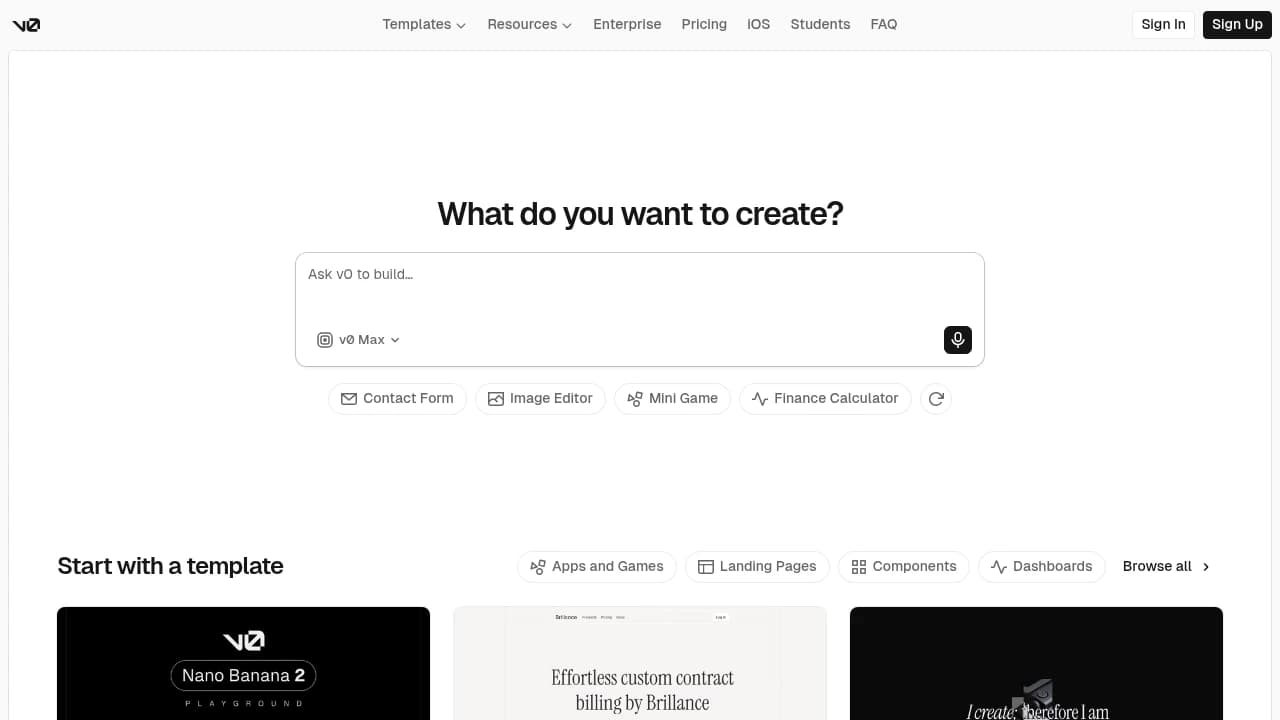 Screenshot of v0.dev website
