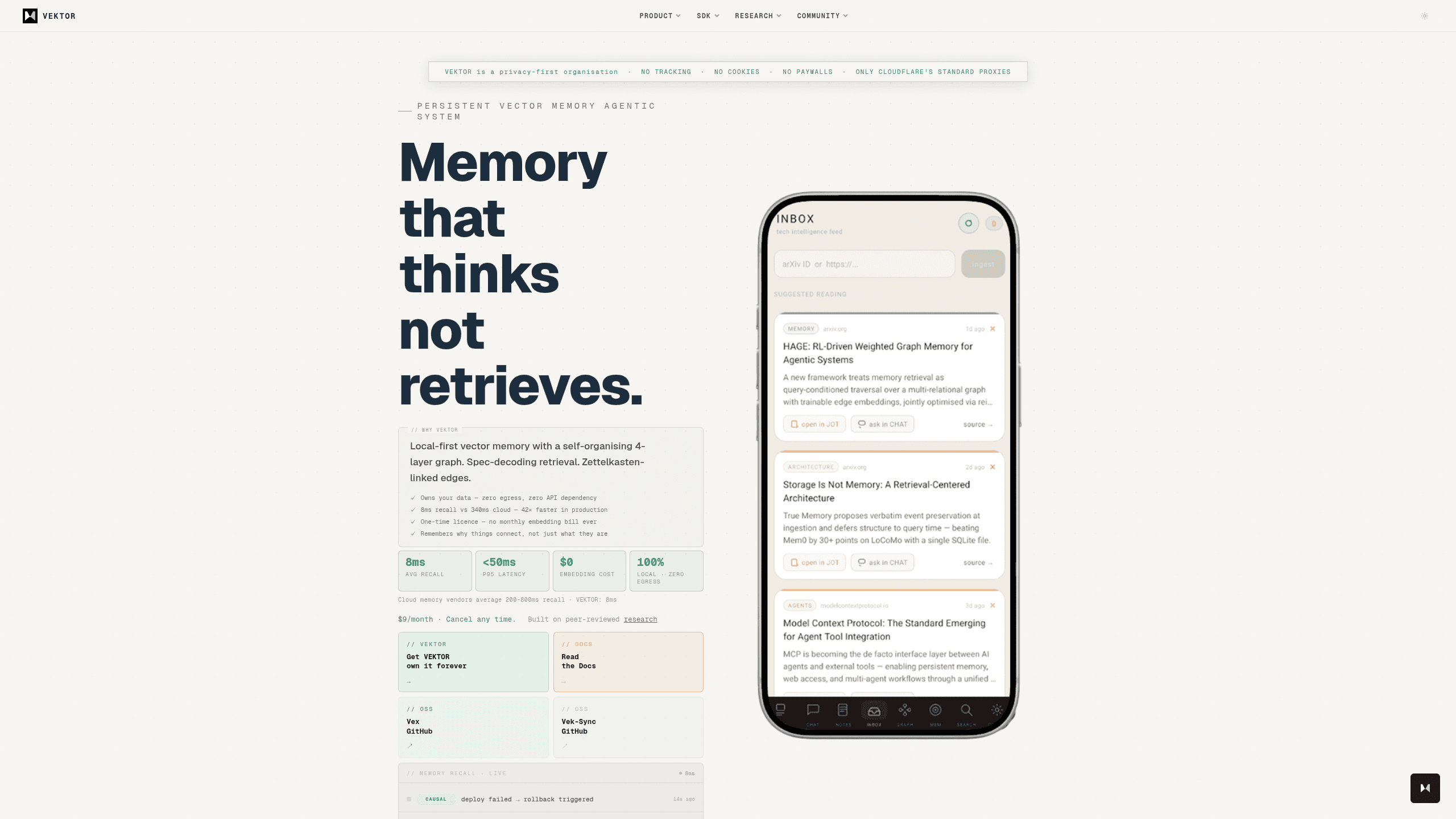 Screenshot of Vektor Memory website