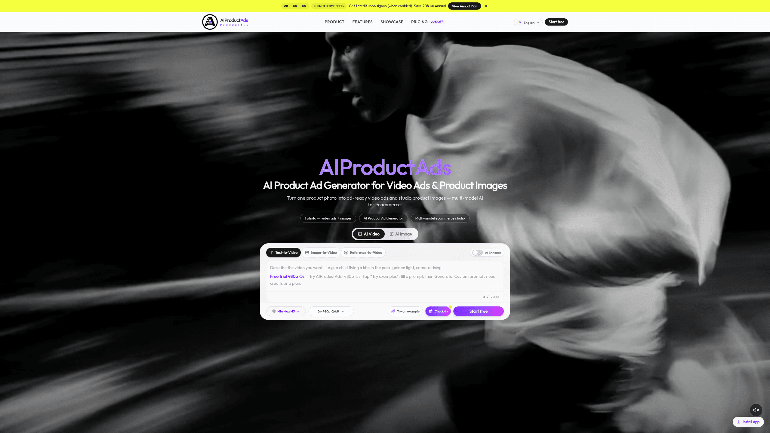 Screenshot of AIProductAds website