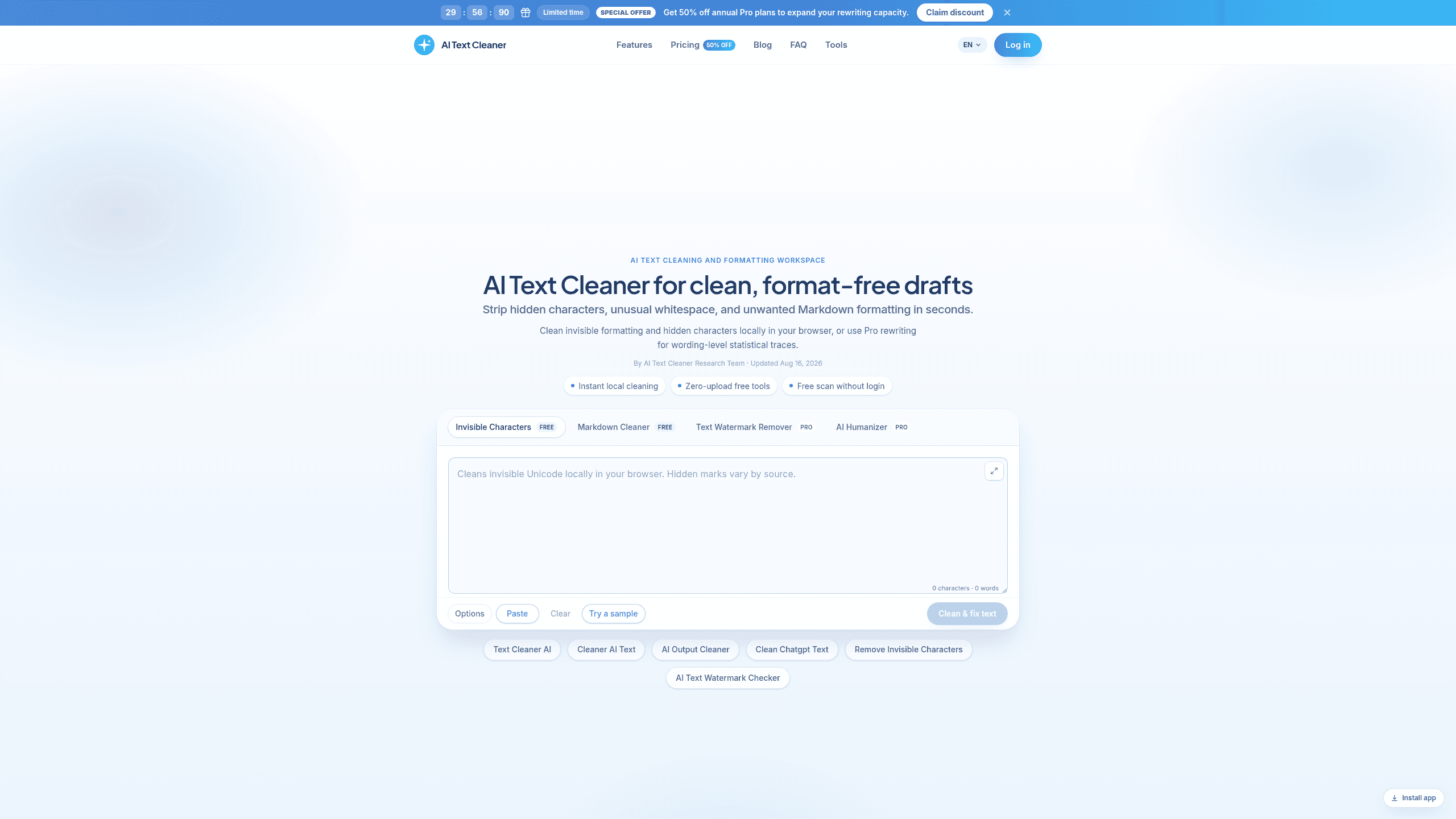 Screenshot of AI Text Cleaner website