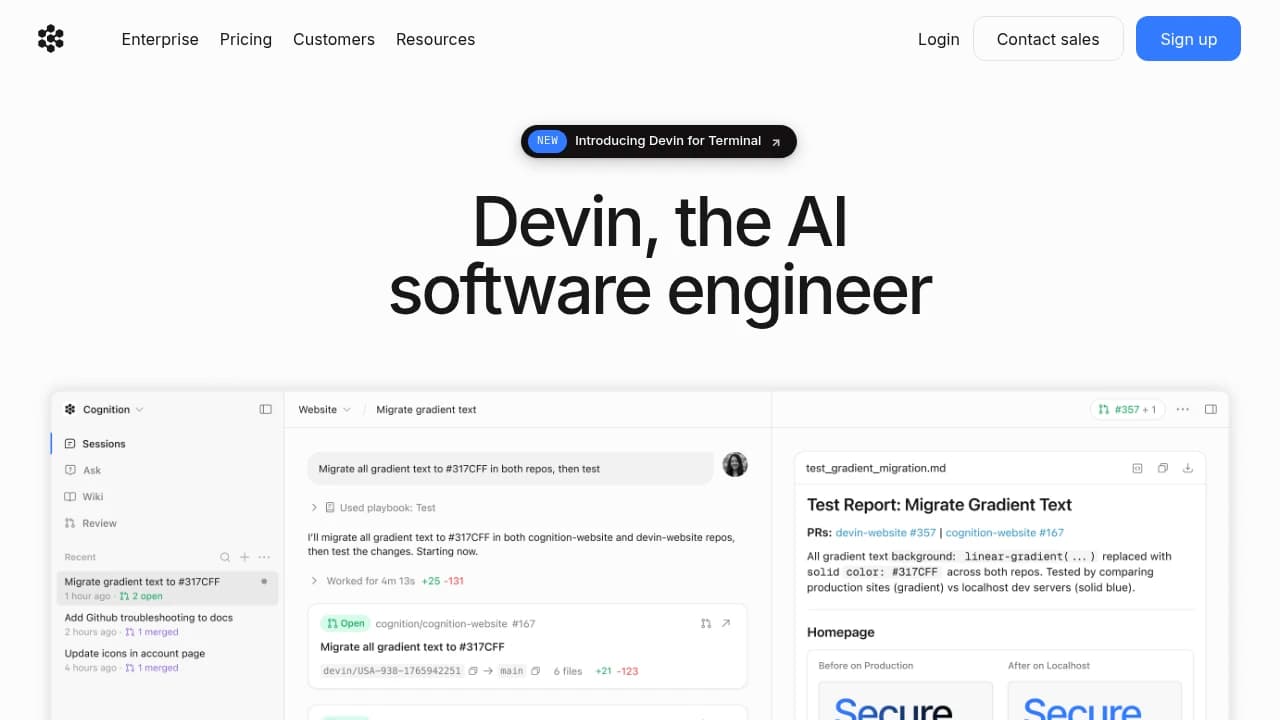 Screenshot of Devin website