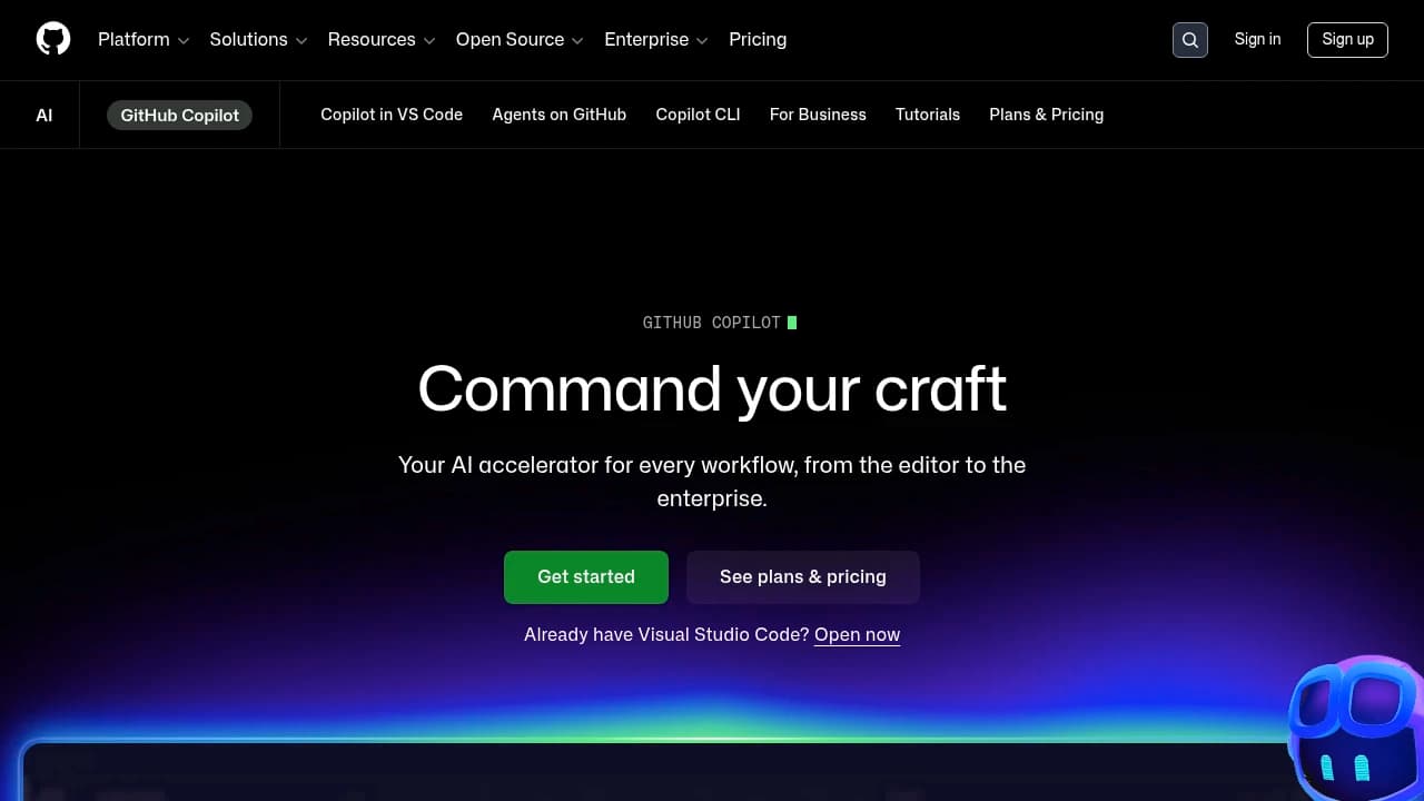 Screenshot of GitHub Copilot website