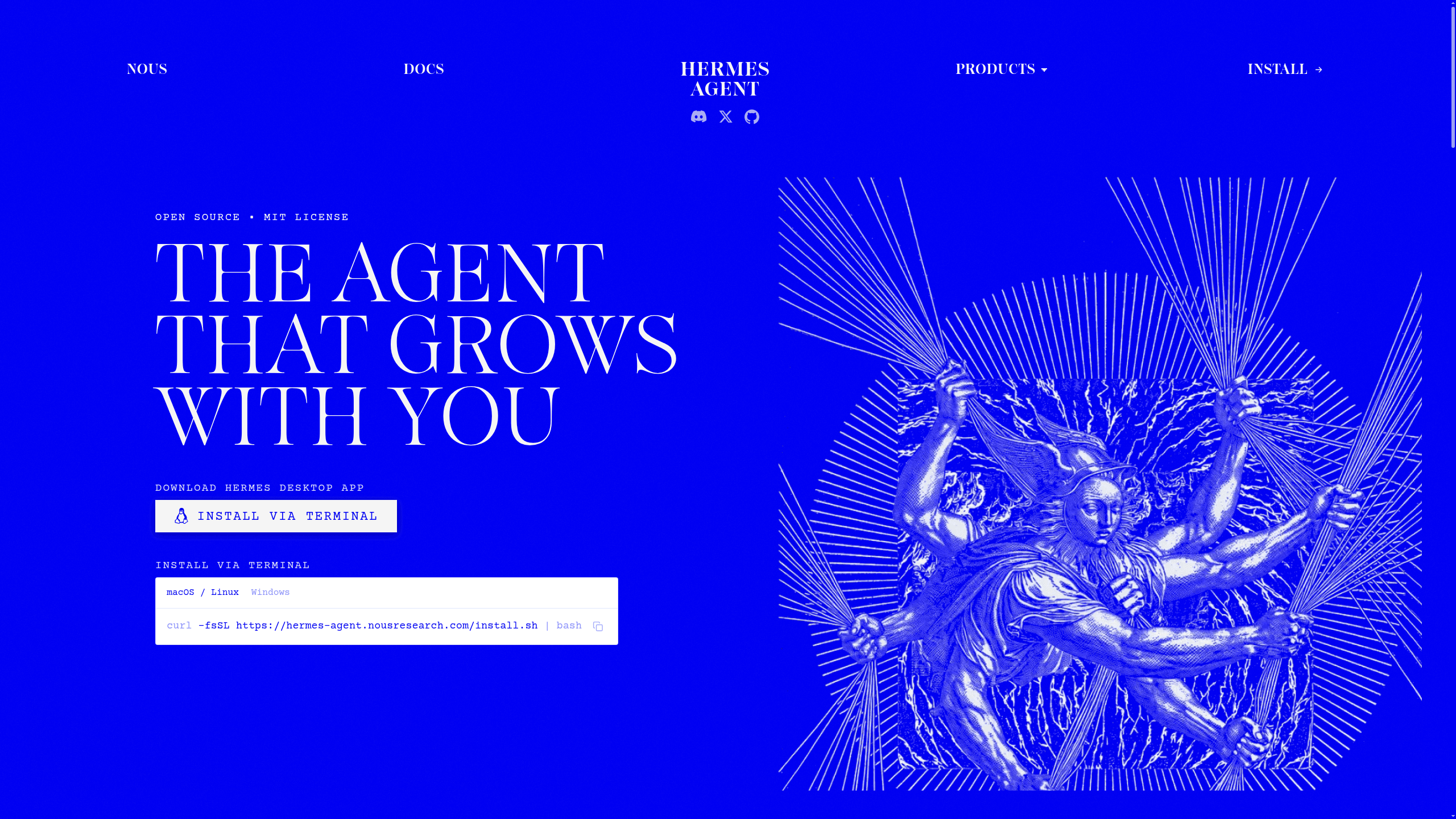 Screenshot of Hermes Agent website