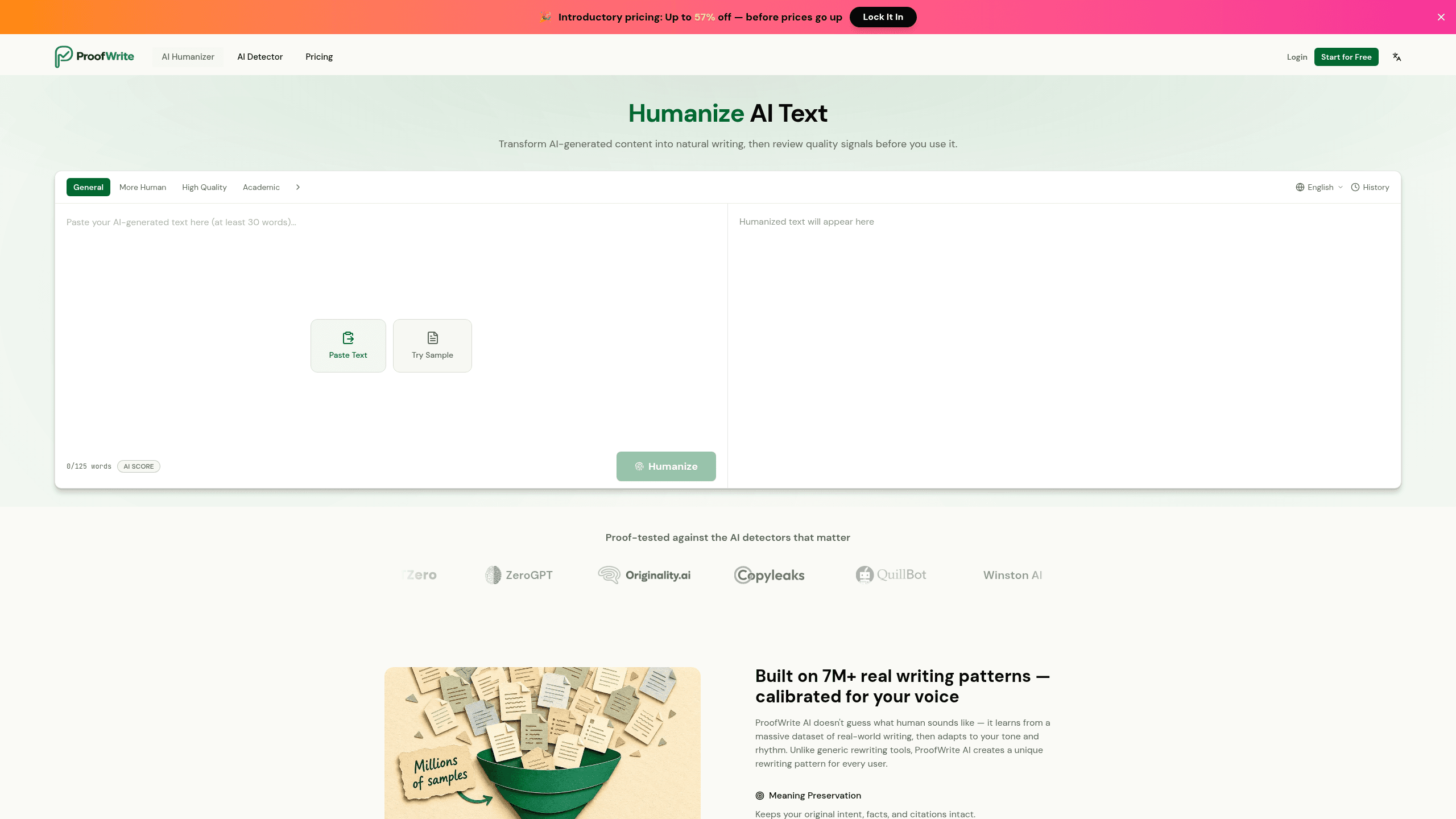 Screenshot of ProofWrite.ai website
