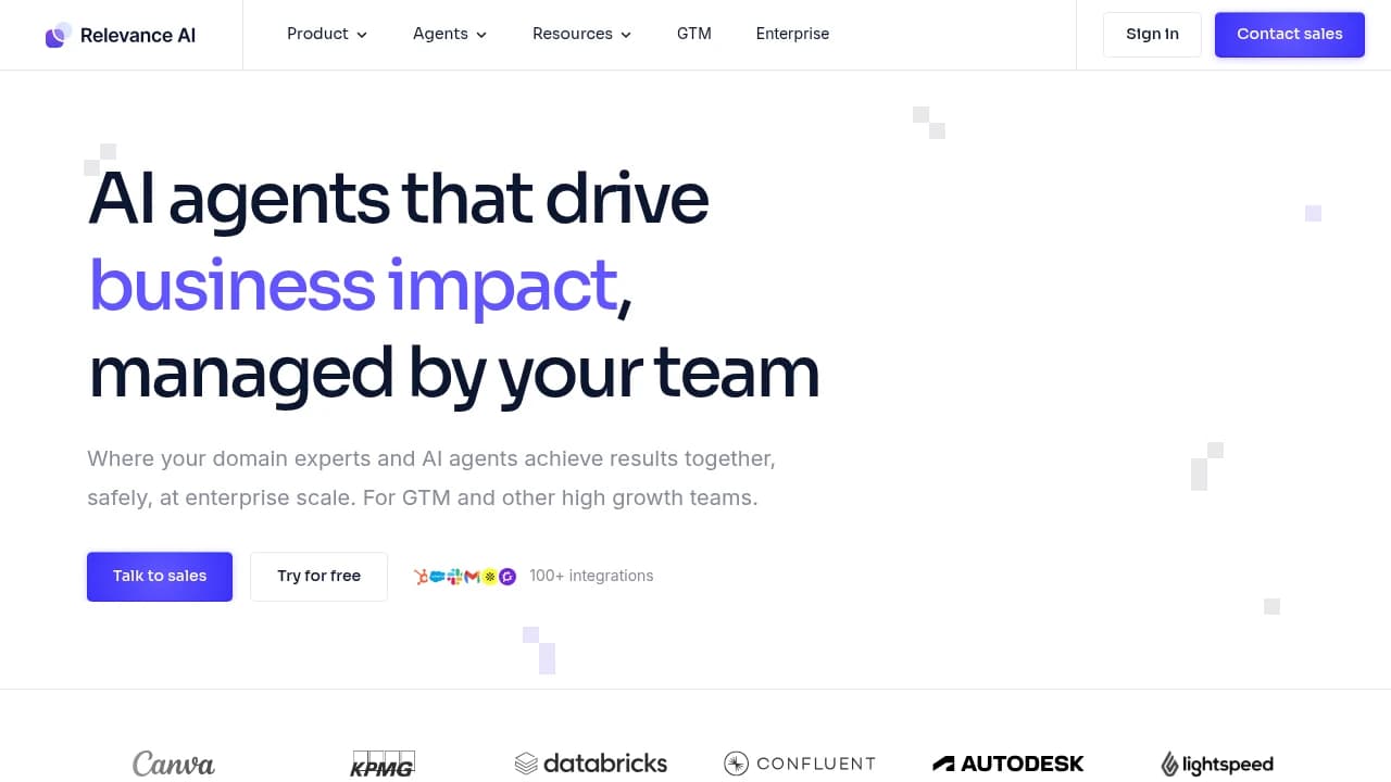 Screenshot of Relevance AI website
