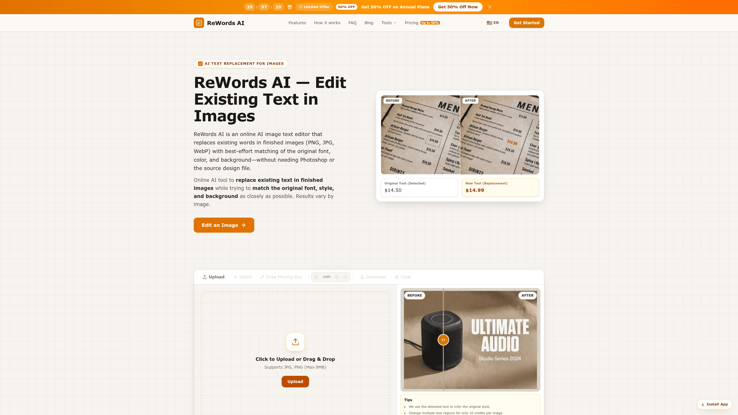 Screenshot of ReWords AI website
