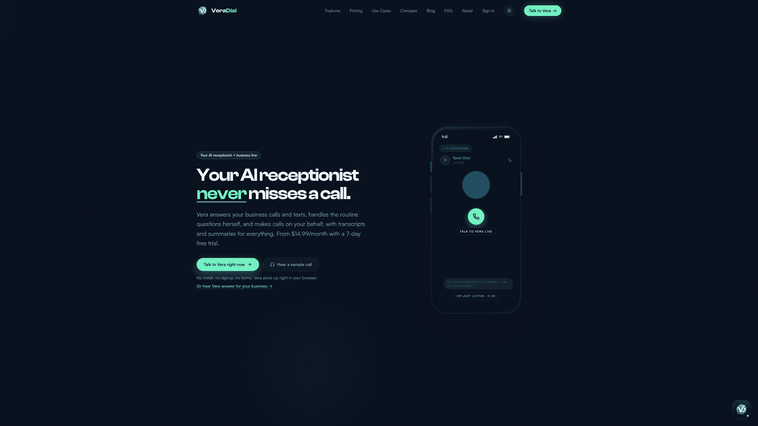 Screenshot of VeraDial website