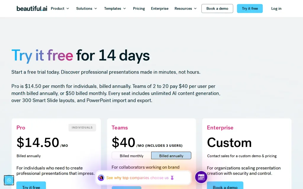 Pricing page of Beautiful.ai