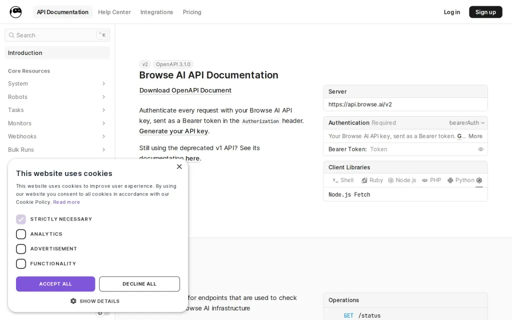 Docs of Browse AI