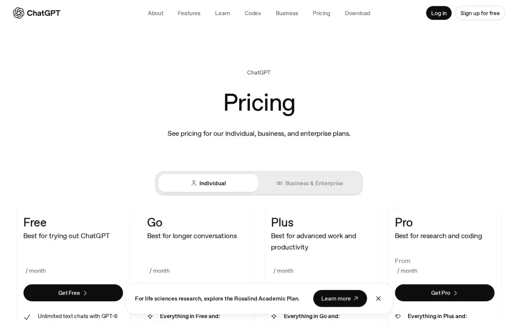 Pricing page of ChatGPT deep research