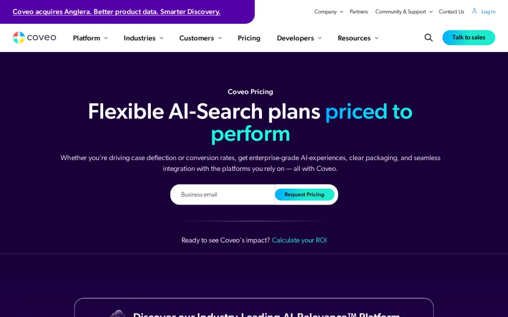 Coveo's pricing page
