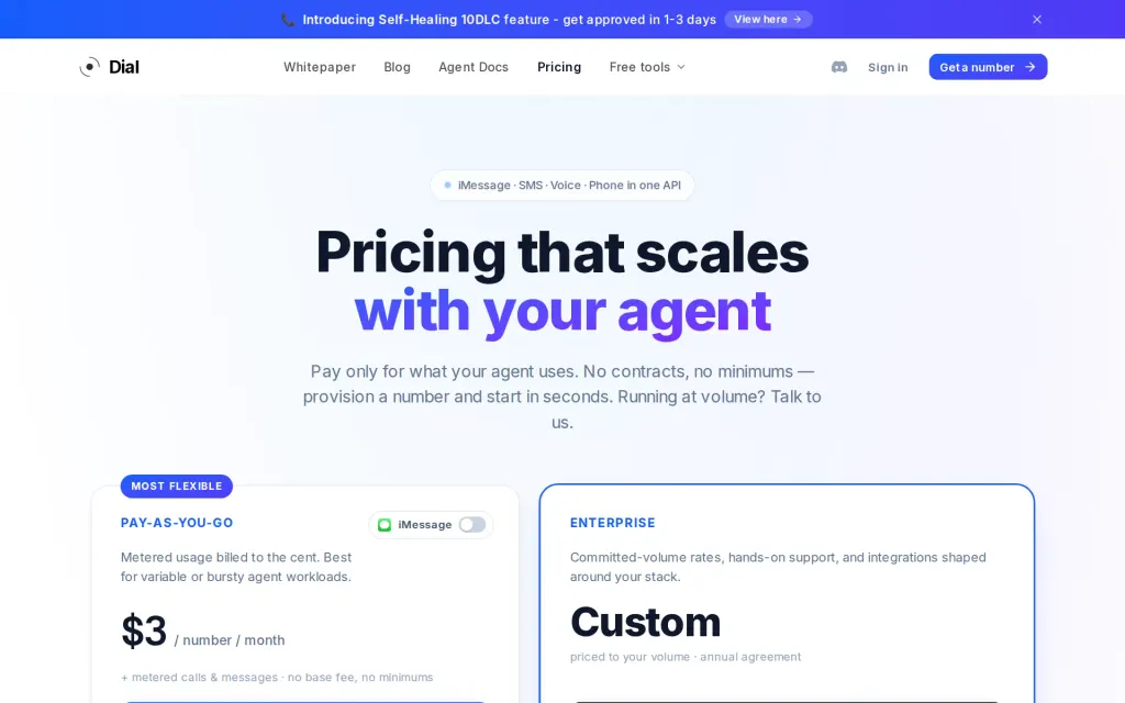 Pricing page of Dial