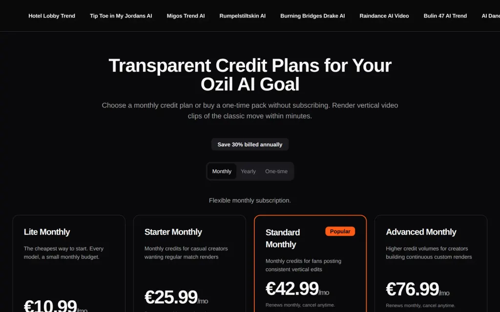 Pricing page of OzilGoal