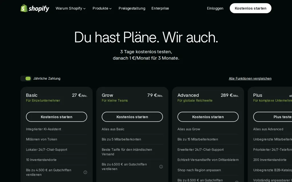 Pricing page of Shopify Sidekick