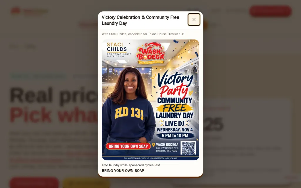 Pricing page of Wash Bodega