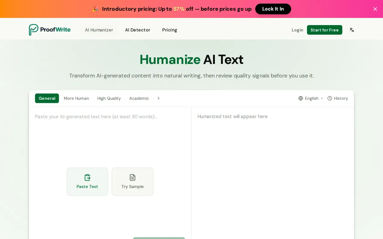 Screenshot of ProofWrite.ai