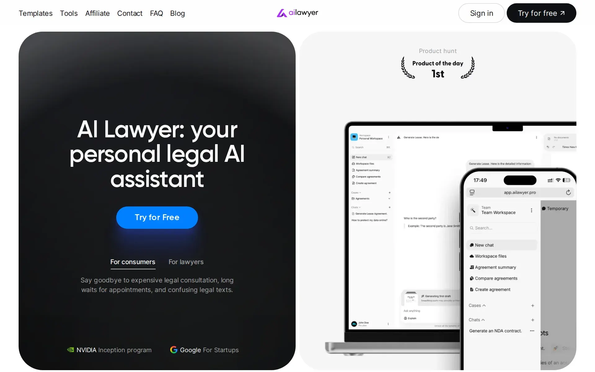 Screenshot of AI Lawyer