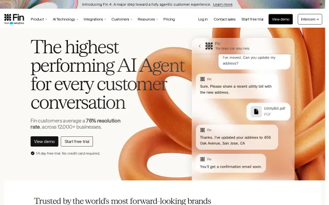 Screenshot of Intercom Fin